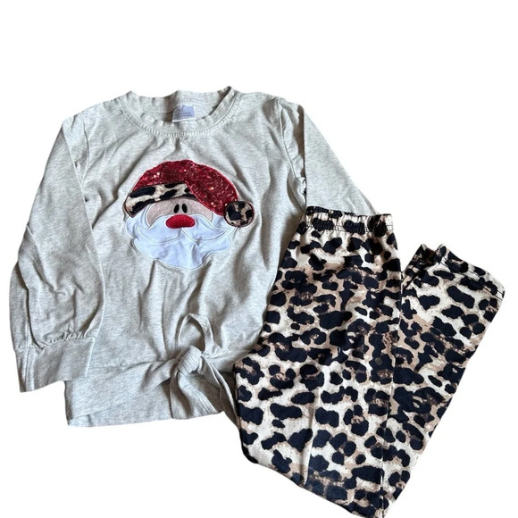 Sequins Santa Animal Print Tie Top Holiday Matching Set Holiday Outfit - Picture 1 of 7